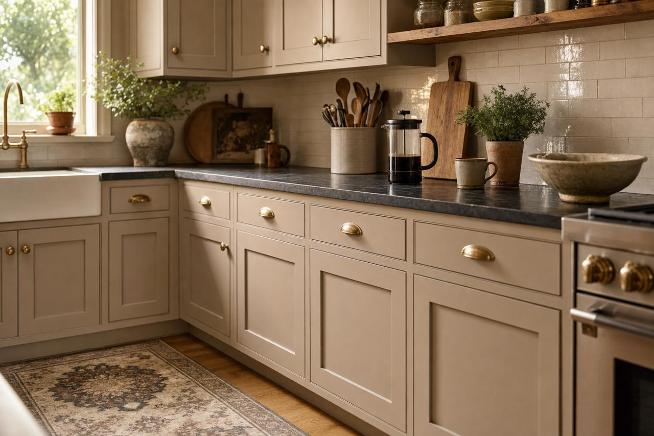 Keystone Gray by Sherwin-Williams on cabinets