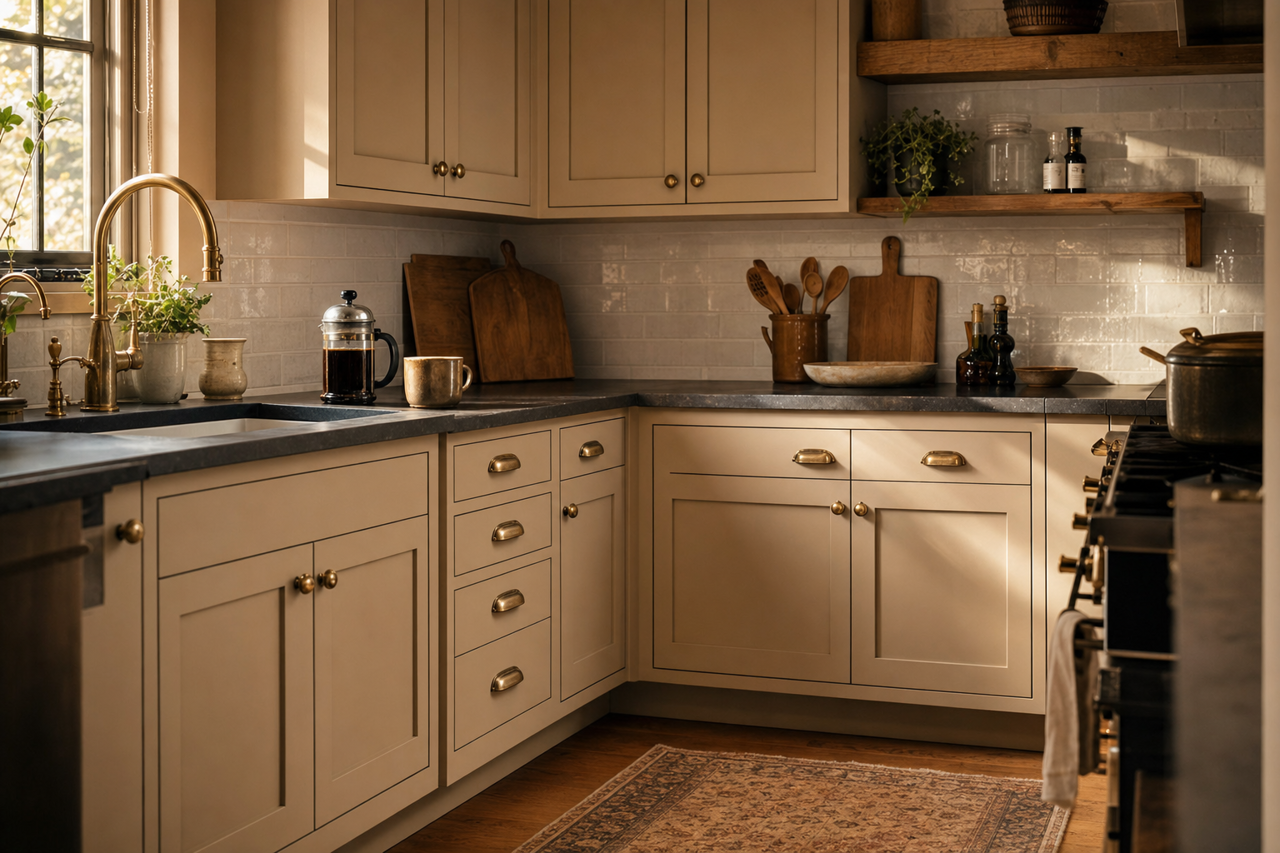 Stone Lion by Sherwin-Williams on cabinets