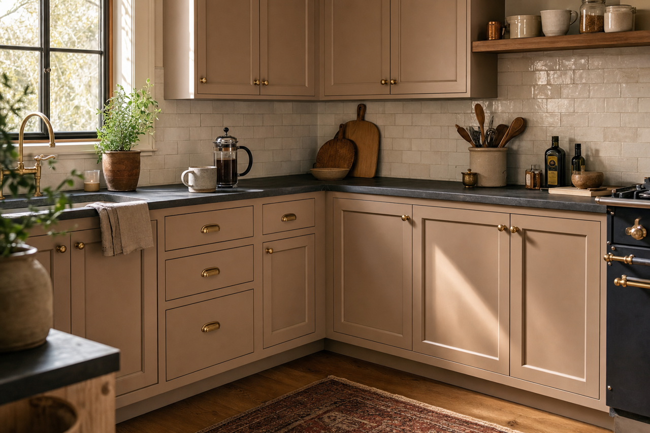 Tavern Taupe by Sherwin-Williams on cabinets