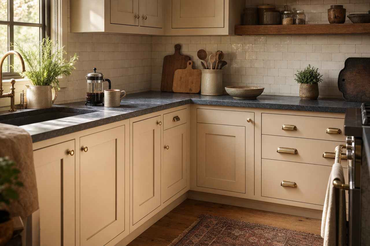 Bungalow Beige by Sherwin-Williams on cabinets