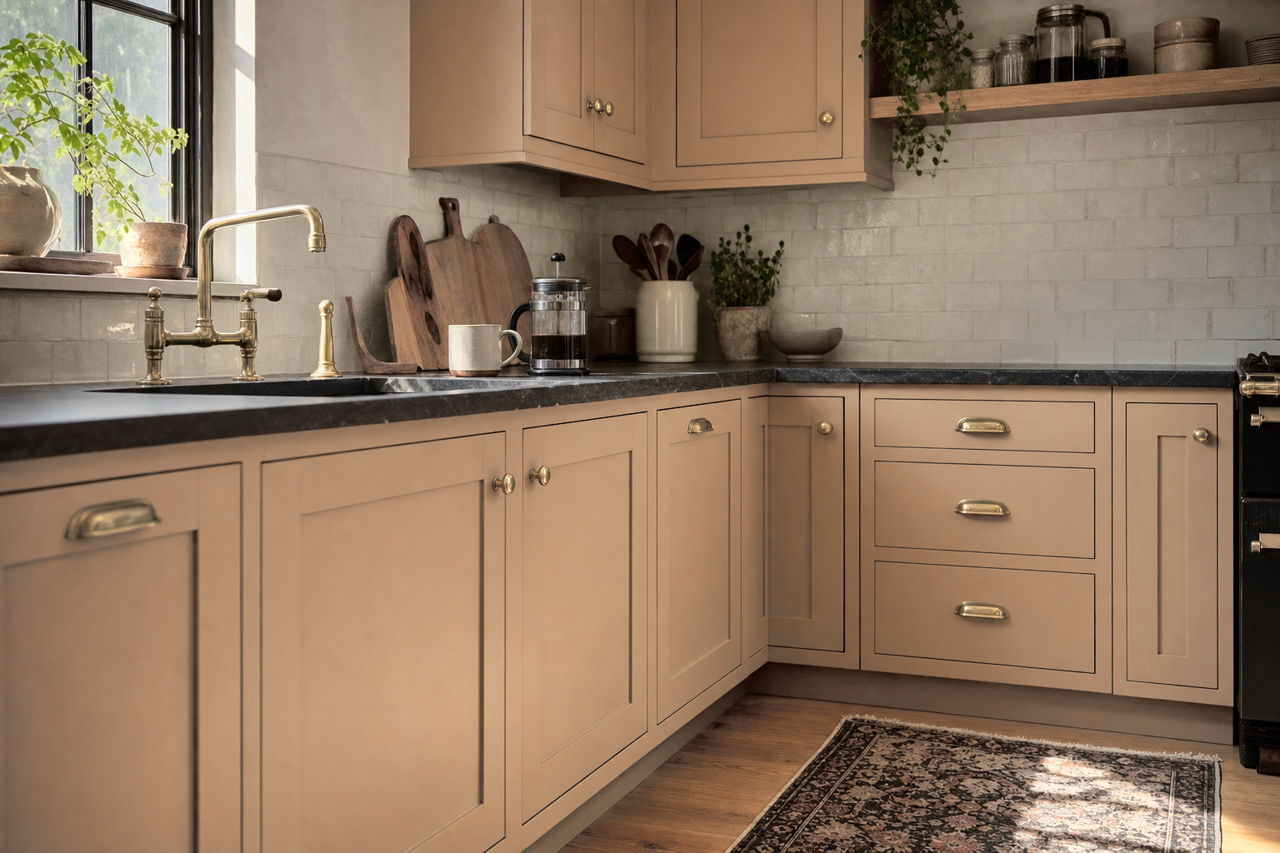 Mexican Sand by Sherwin-Williams on cabinets