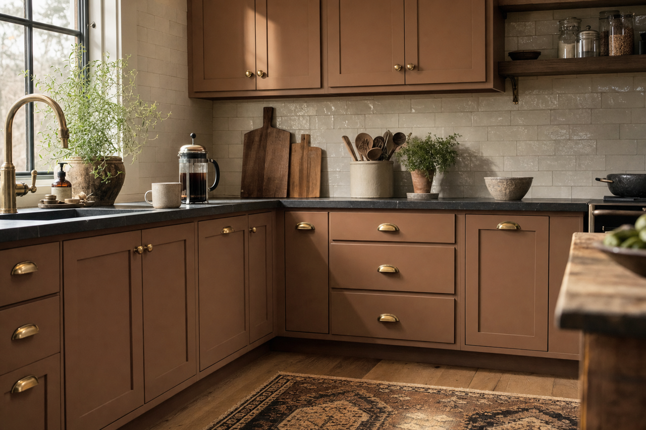 Burnished Brandy by Sherwin-Williams on cabinets