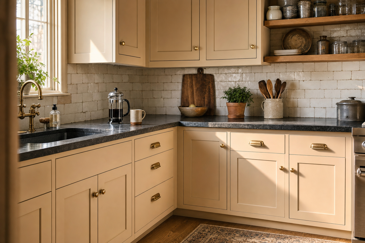 Dhurrie Beige by Sherwin-Williams on cabinets