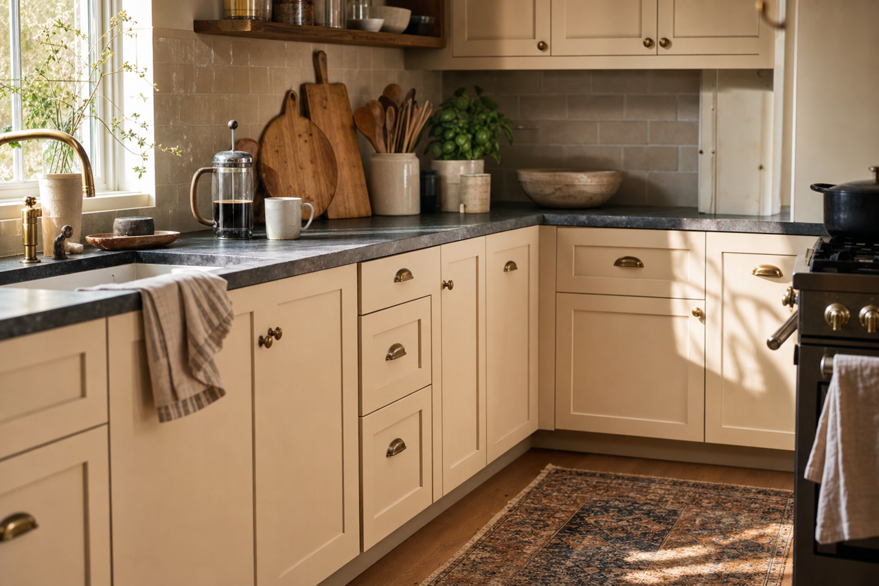 Maison Blanche by Sherwin-Williams on cabinets