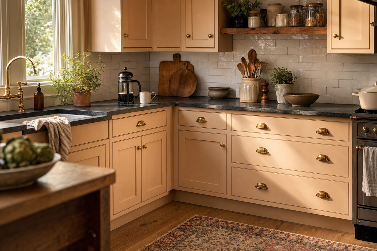 Nantucket Dune by Sherwin-Williams on cabinets
