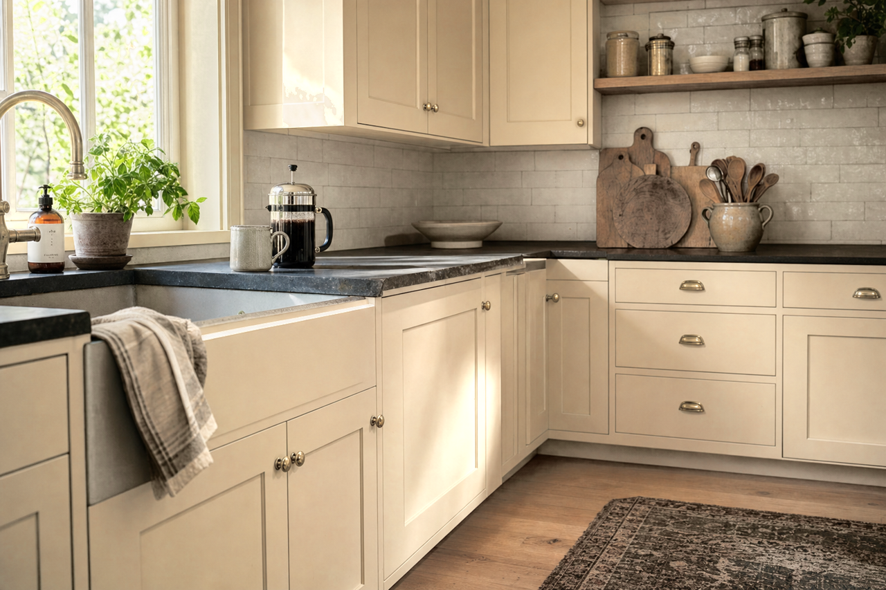 Sand Beach by Sherwin-Williams on cabinets
