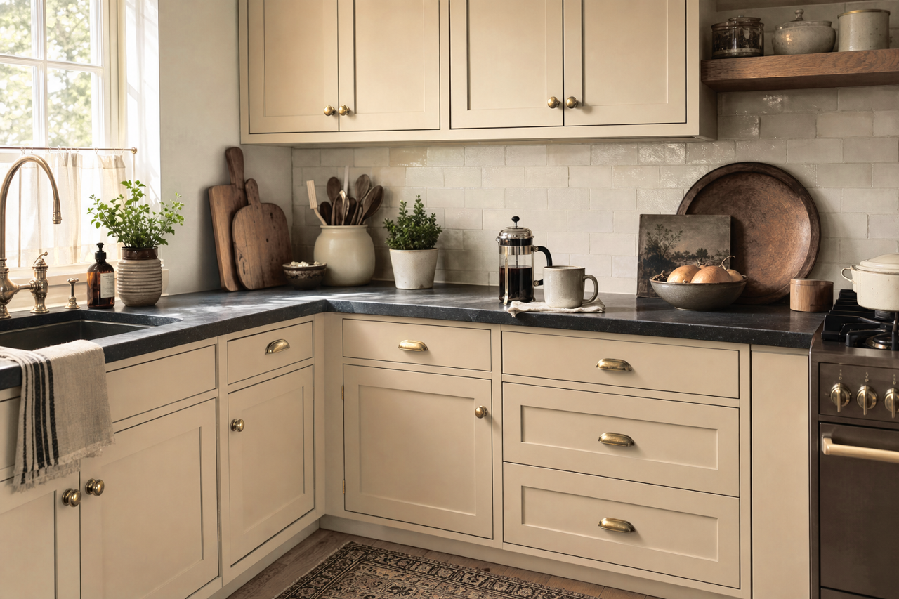 Barcelona Beige by Sherwin-Williams on cabinets