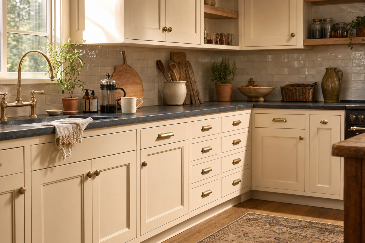Canvas Tan by Sherwin-Williams on cabinets