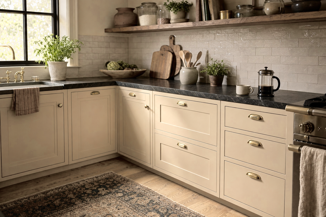 Khaki Shade by Sherwin-Williams on cabinets