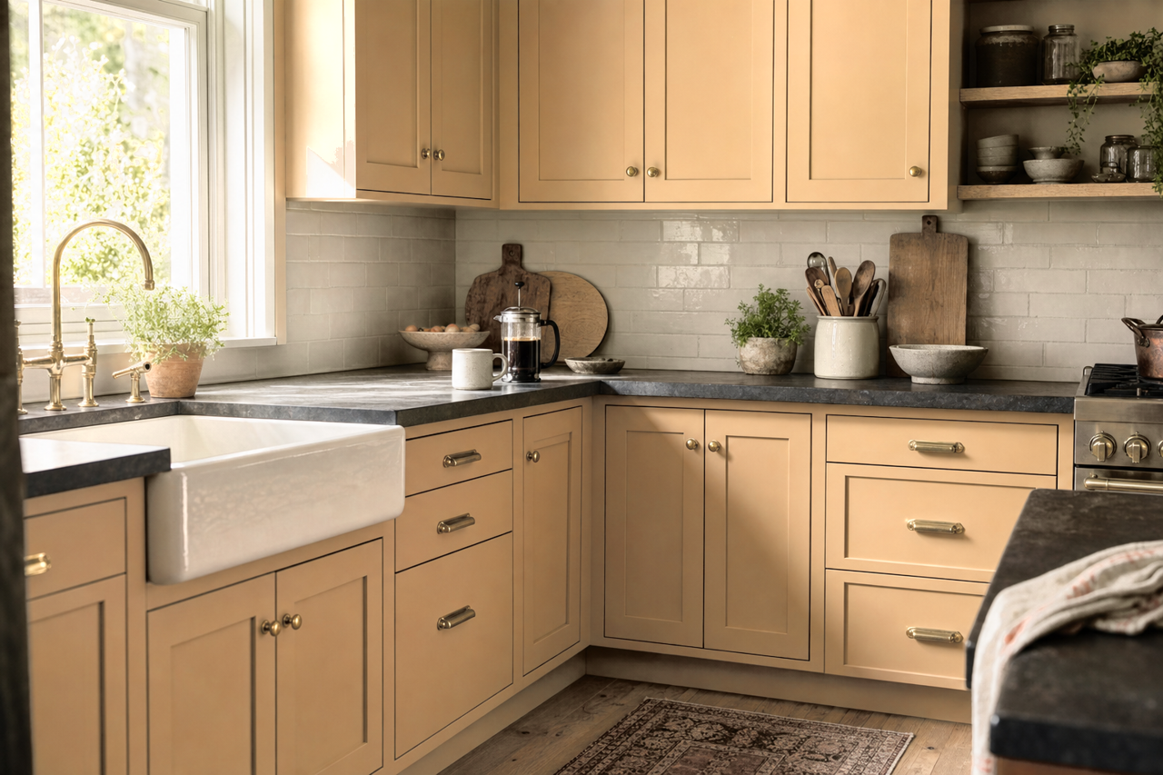 Cork Wedge by Sherwin-Williams on cabinets