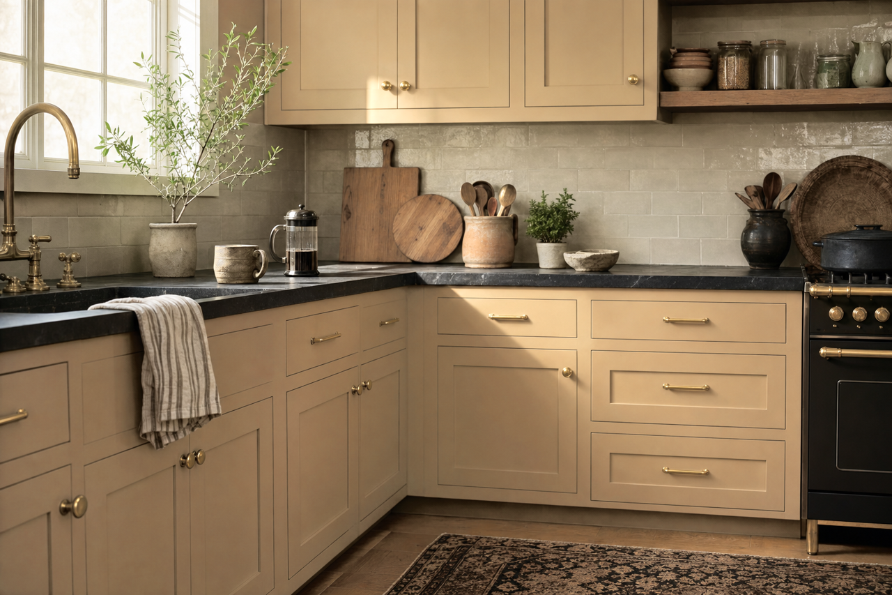 Artisan Tan by Sherwin-Williams on cabinets