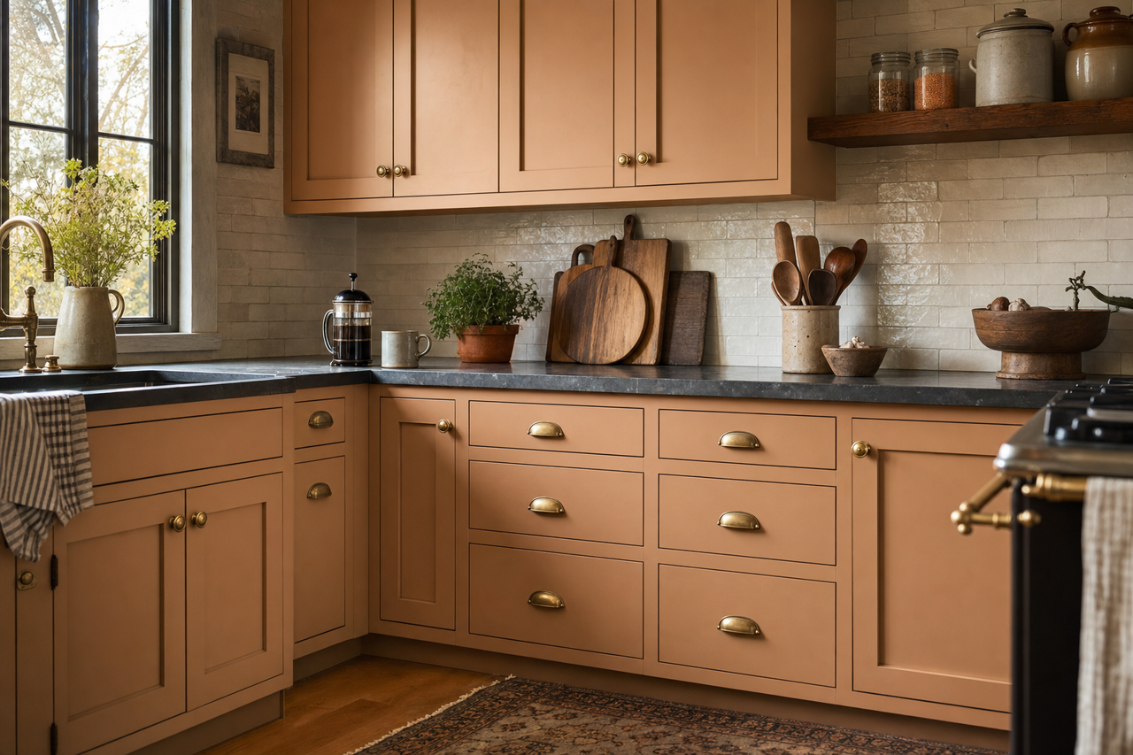 Avenue Tan by Sherwin-Williams on cabinets