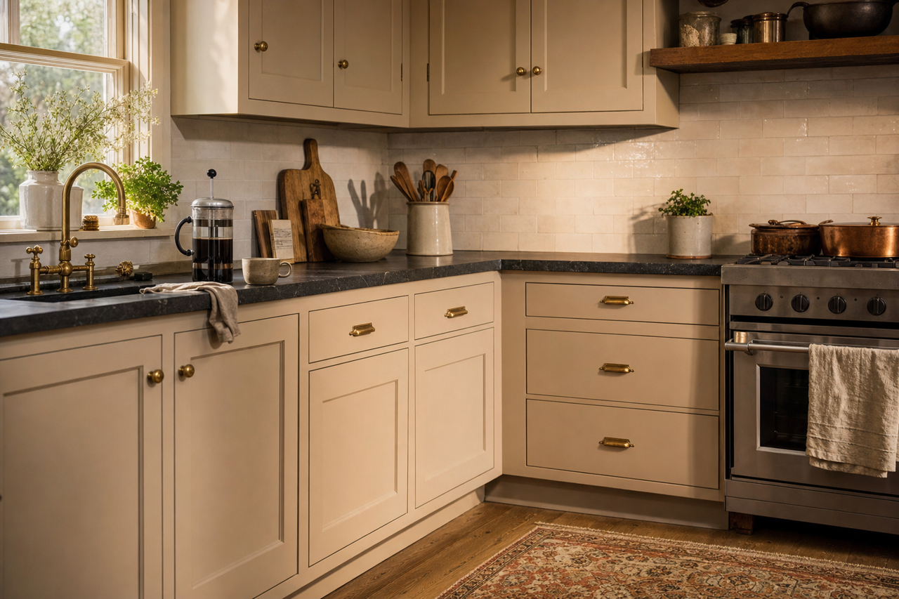 Sandbar by Sherwin-Williams on cabinets