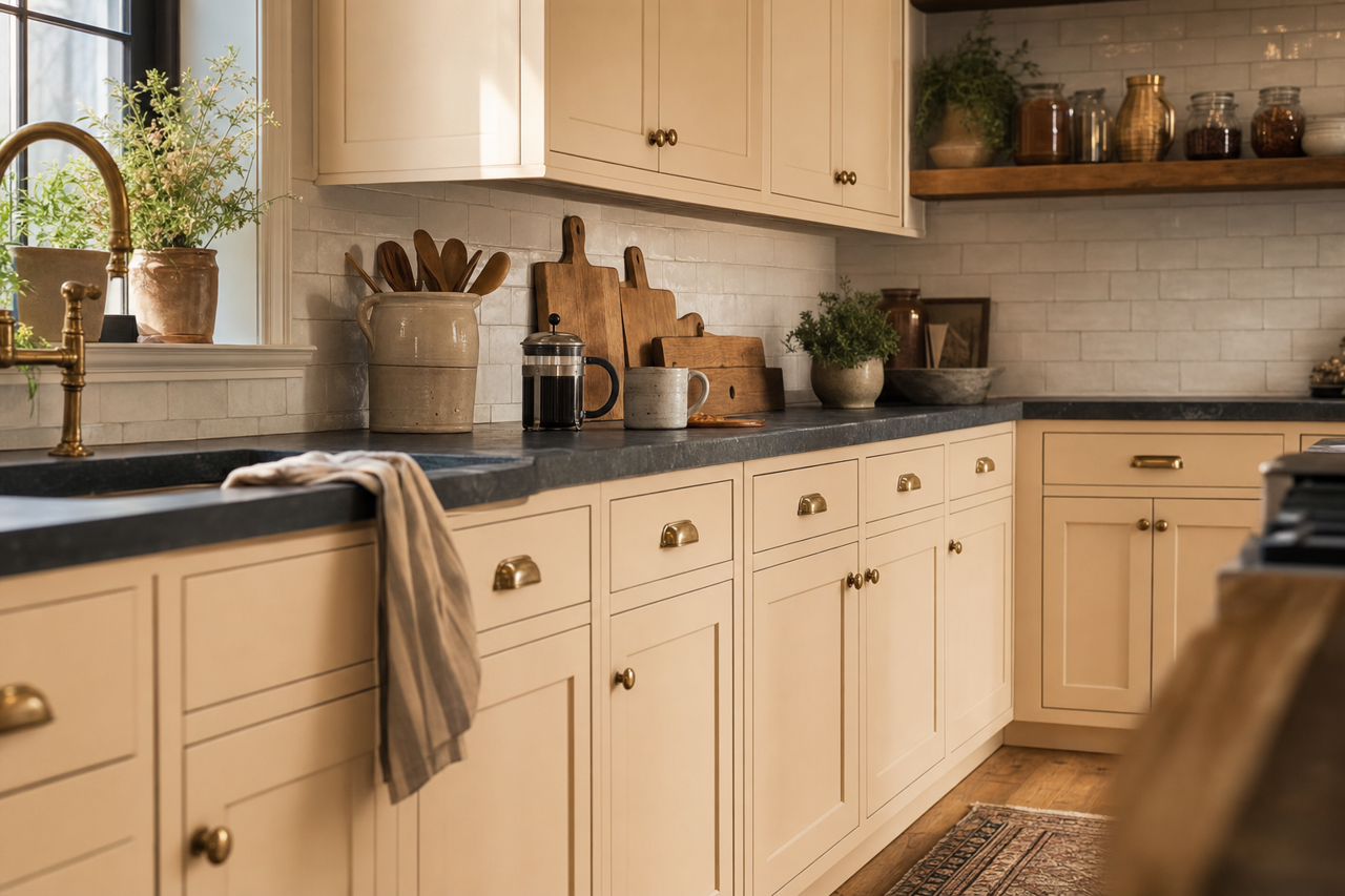 Bauhaus Buff by Sherwin-Williams on cabinets