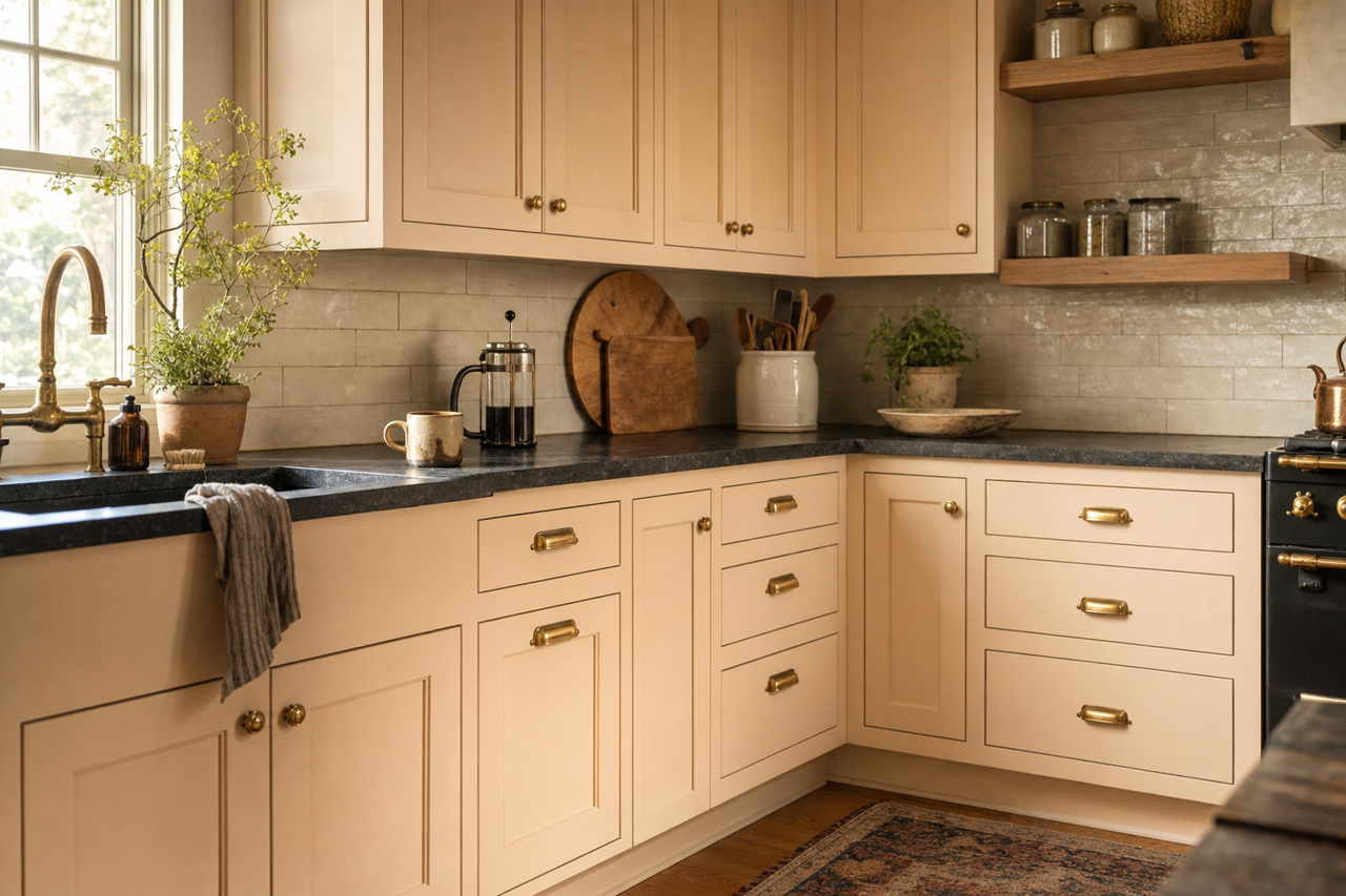 Fragile Beauty by Sherwin-Williams on cabinets