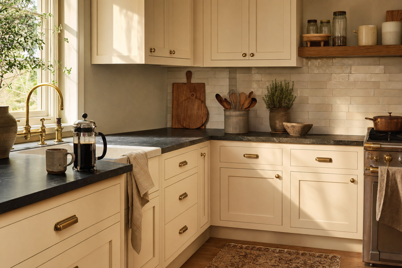 Steamed Milk by Sherwin-Williams on cabinets