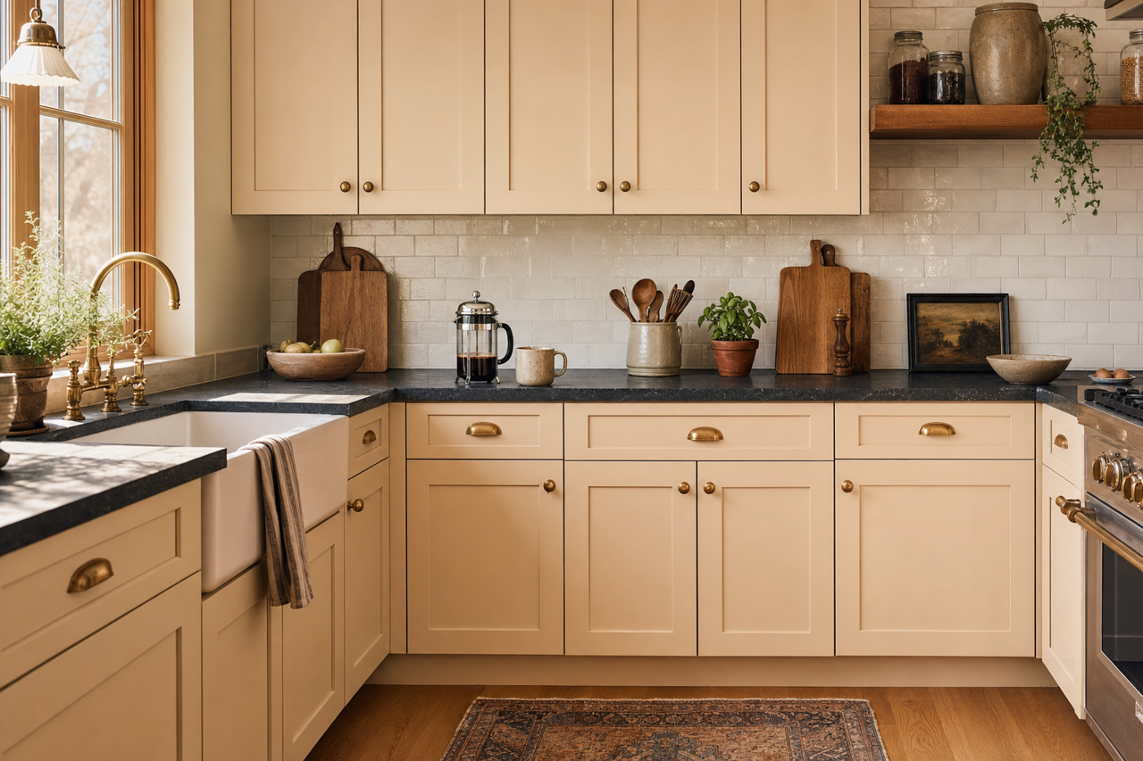 Patience by Sherwin-Williams on cabinets