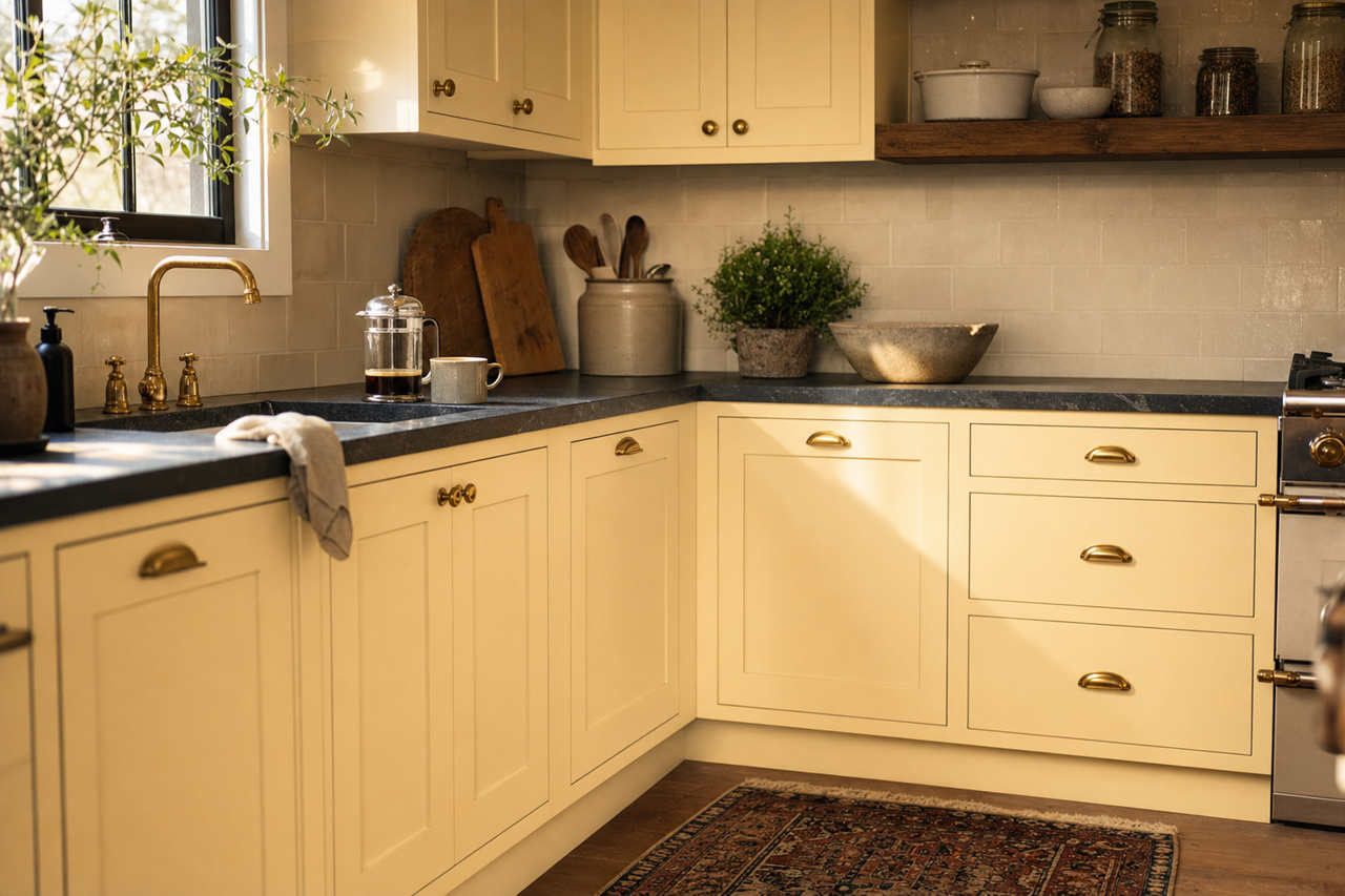 Lemon Meringue by Sherwin-Williams on cabinets