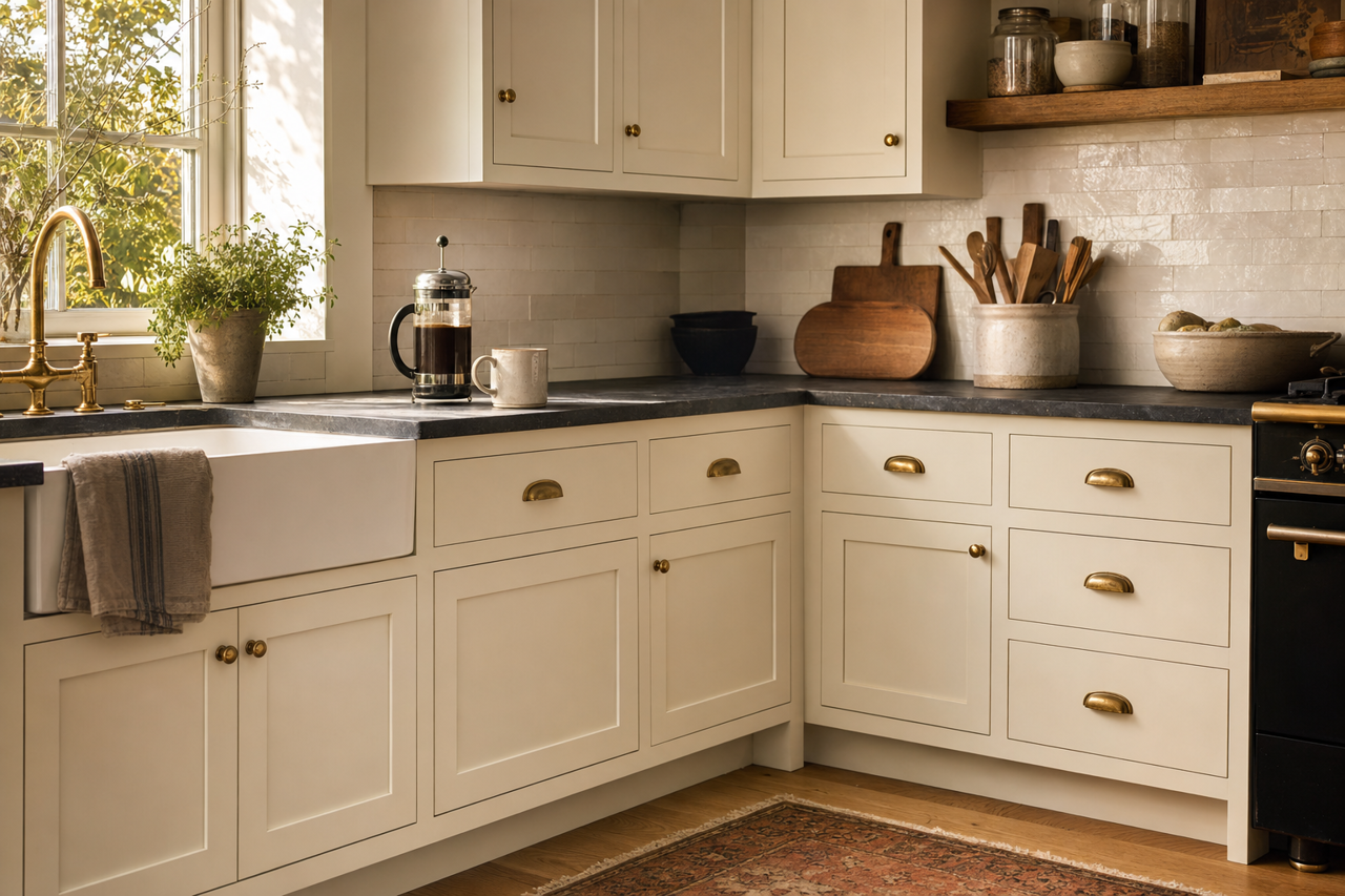 Restful White by Sherwin-Williams on cabinets