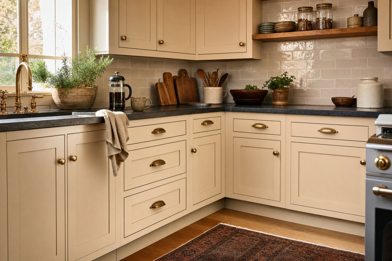 Stucco by Sherwin-Williams on cabinets