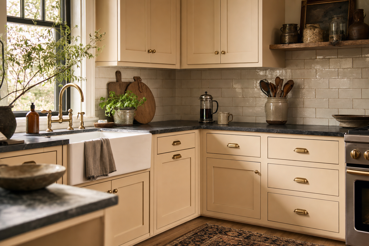 Lotus Pod by Sherwin-Williams on cabinets