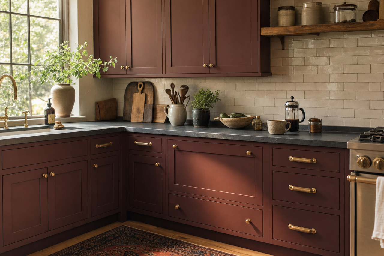 Carnelian by Sherwin-Williams on cabinets