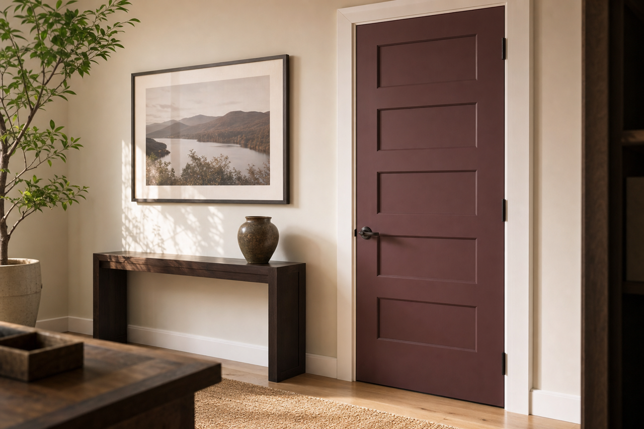 Carnelian by Sherwin-Williams on interior-doors