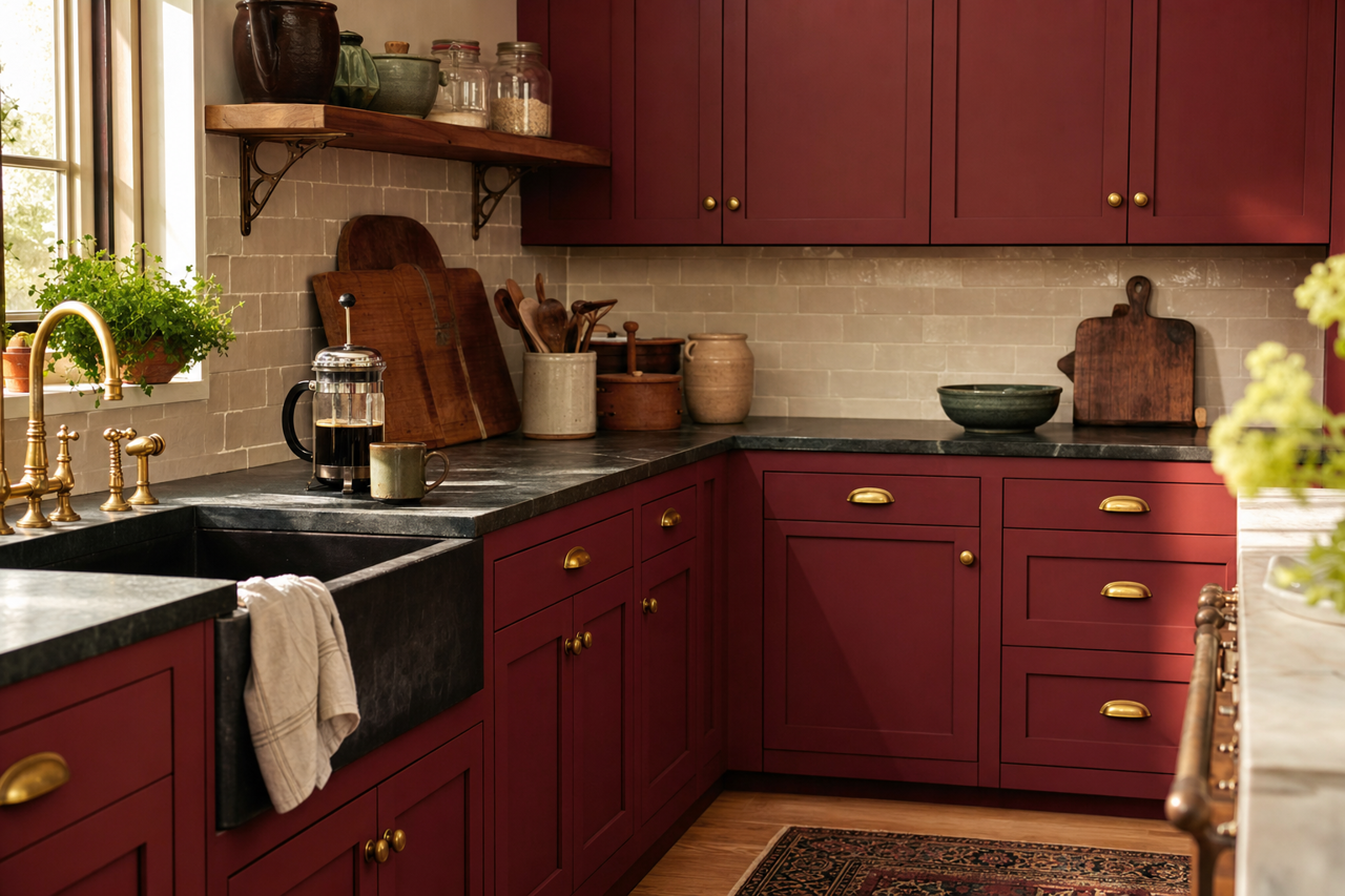 Sun Dried Tomato by Sherwin-Williams on cabinets