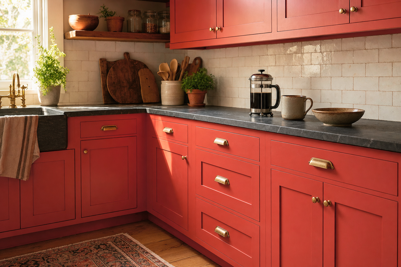 Habanero Chile by Sherwin-Williams on cabinets