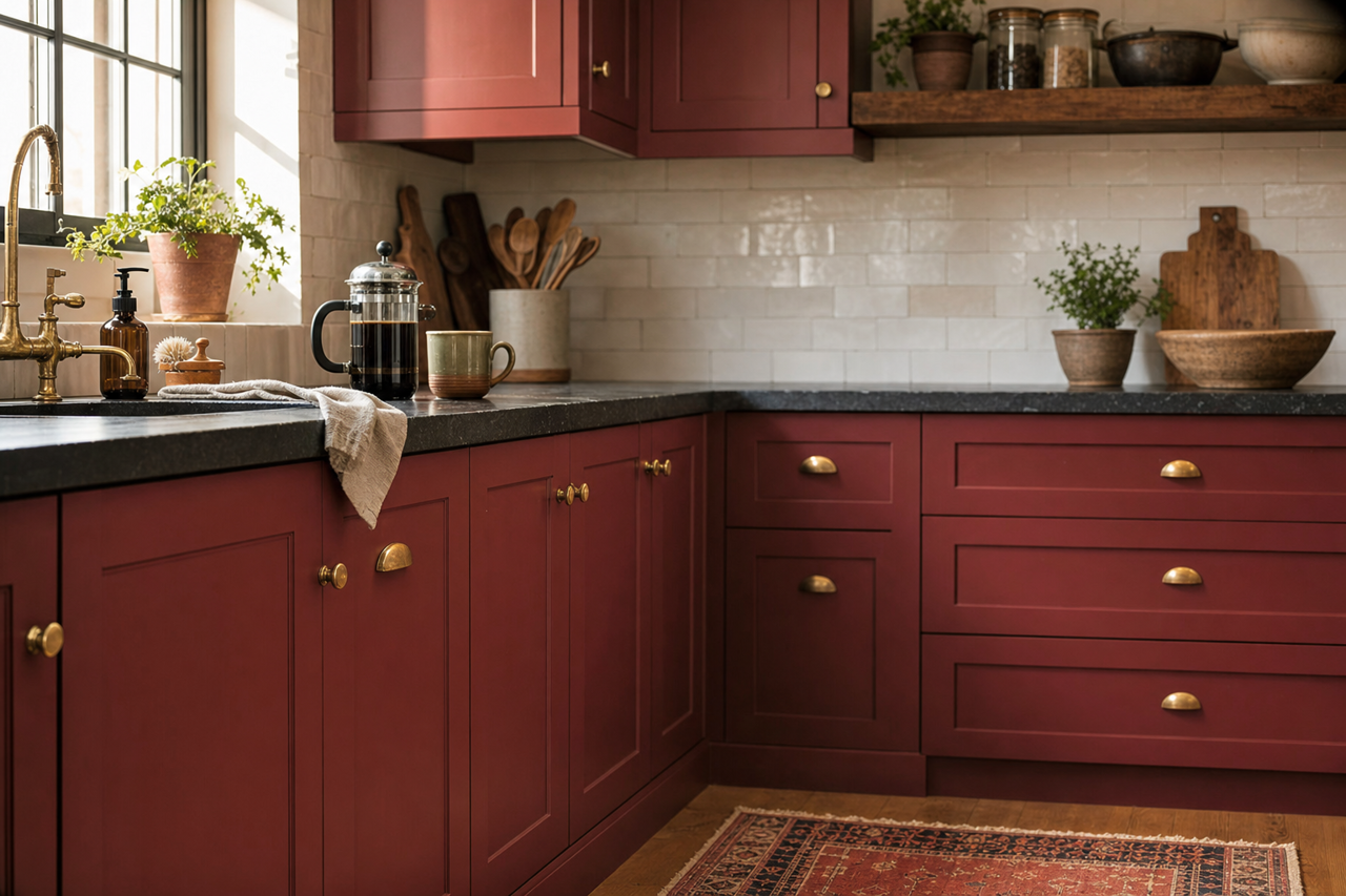 Crabby Apple by Sherwin-Williams on cabinets
