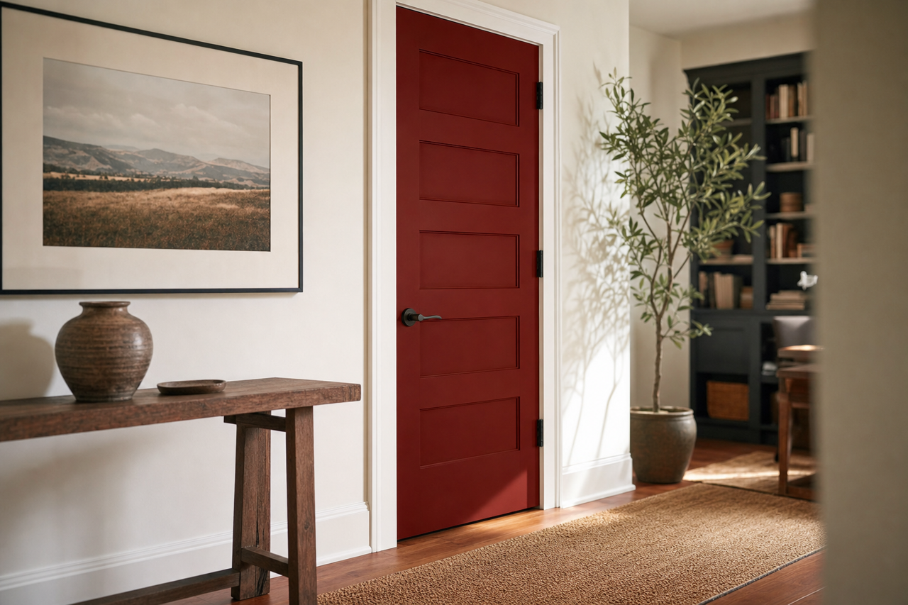 Rustic Red by Sherwin-Williams on interior-doors