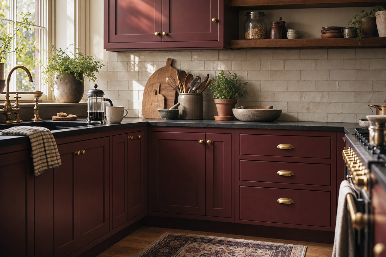 Sommelier by Sherwin-Williams on cabinets