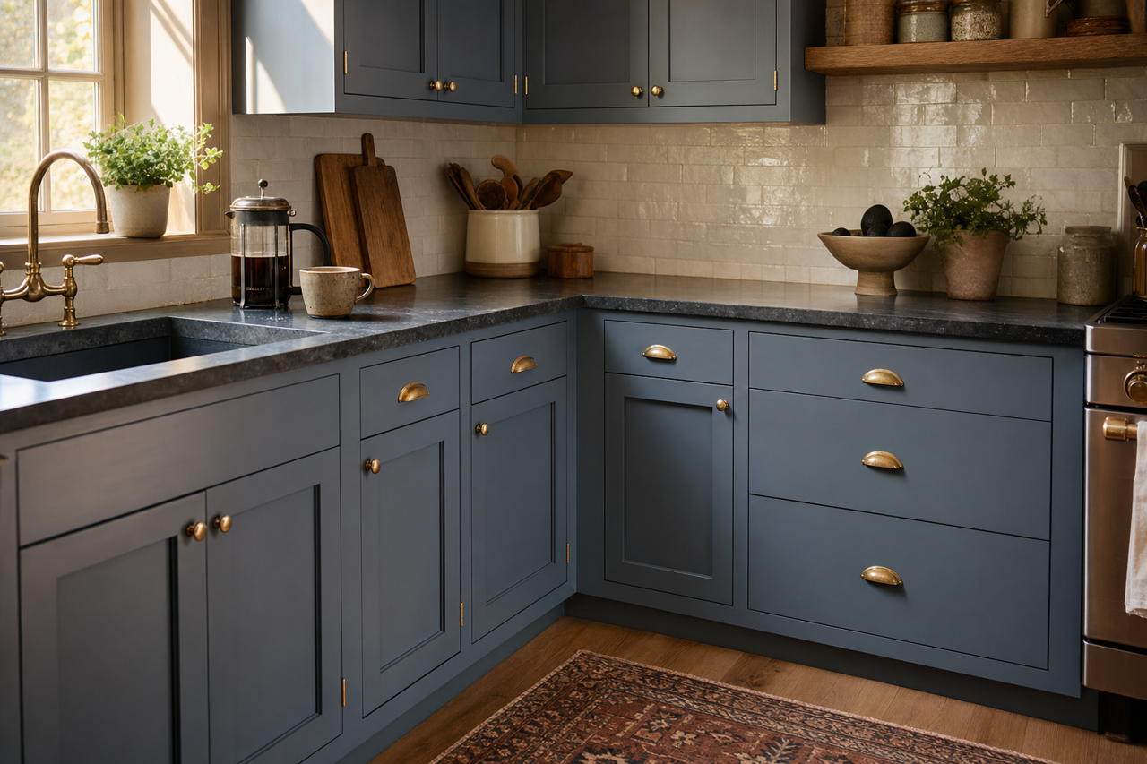 Smoky Blue by Sherwin-Williams on cabinets