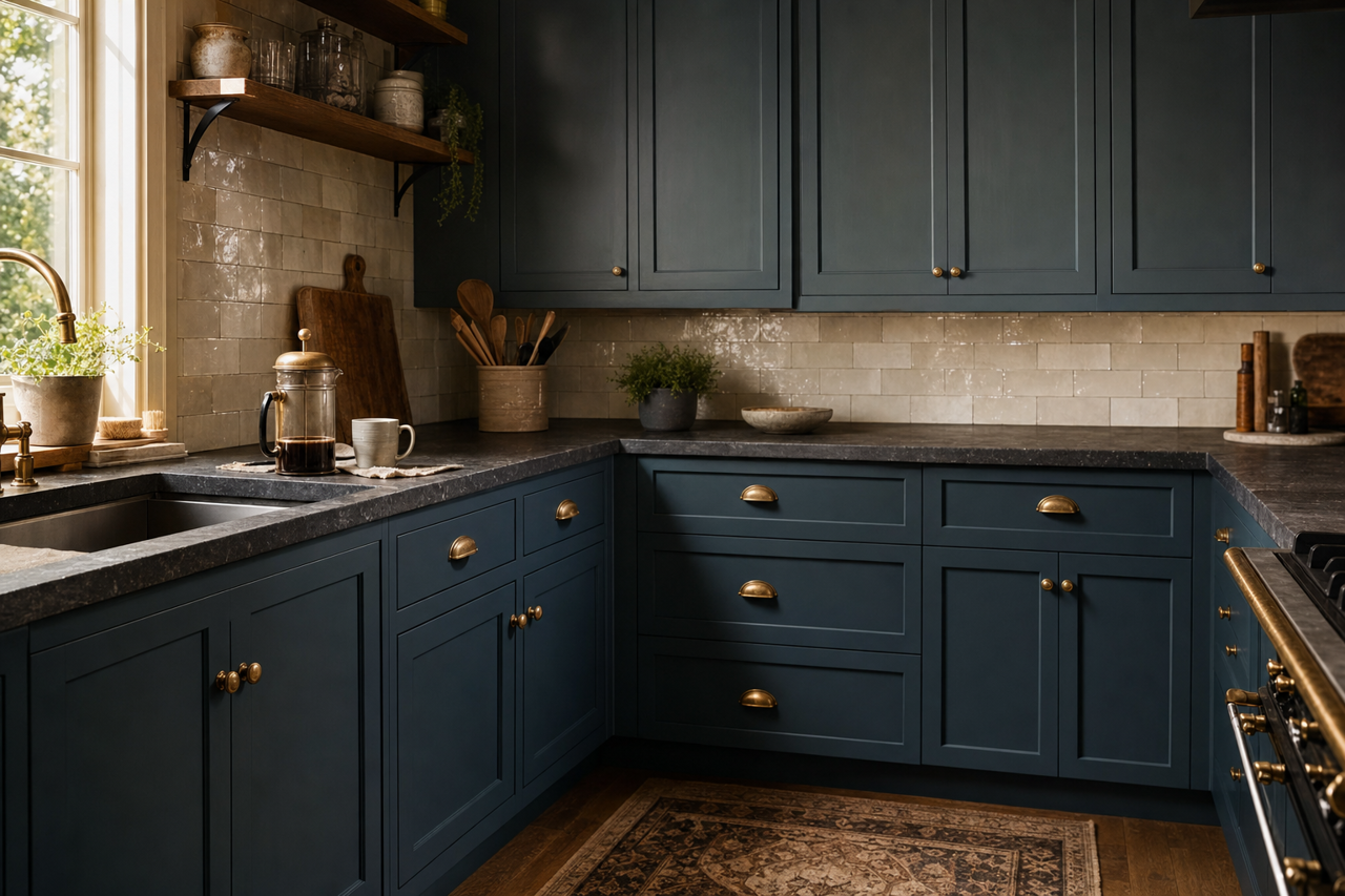 Gale Force by Sherwin-Williams on cabinets
