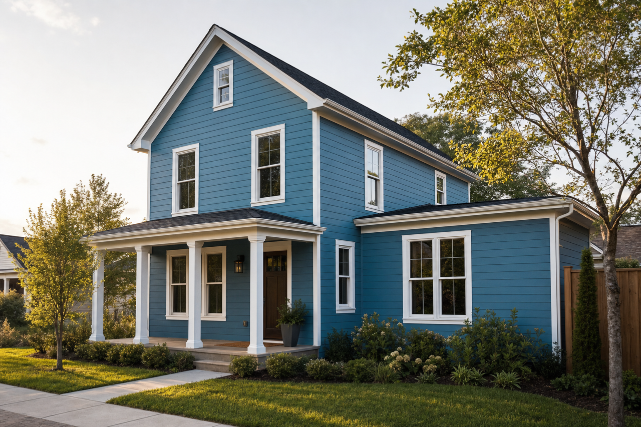 Santorini Blue by Sherwin-Williams on exterior