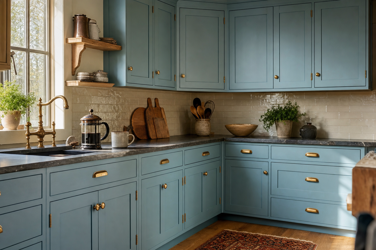 Adrift by Sherwin-Williams on cabinets