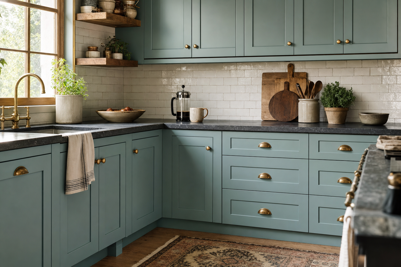 Tranquil Aqua by Sherwin-Williams on cabinets