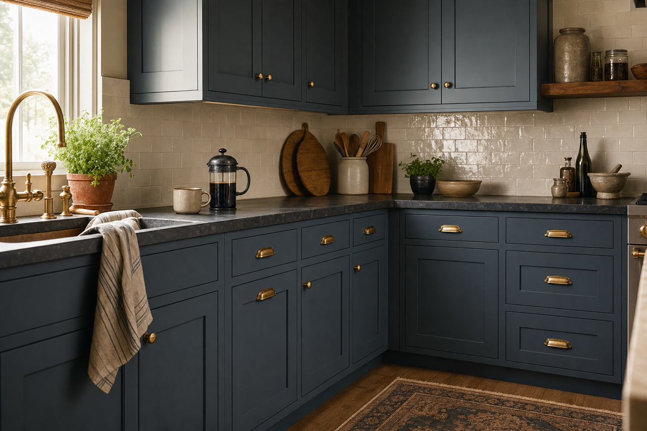 Sea Serpent by Sherwin-Williams on cabinets