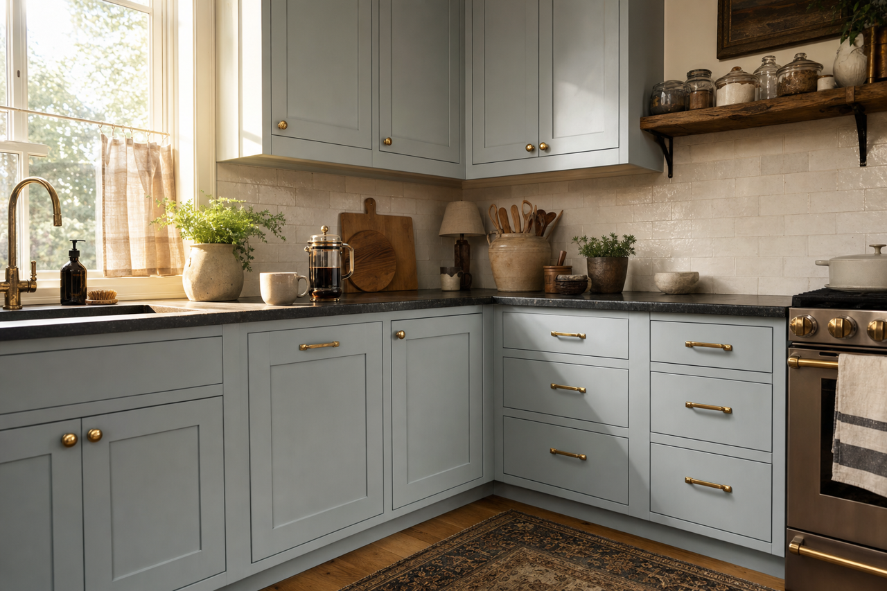 Breezy by Sherwin-Williams on cabinets