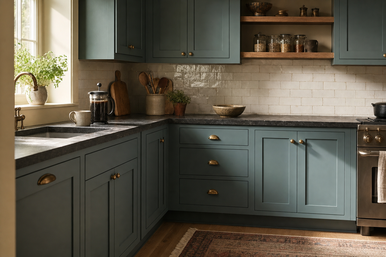 Mediterranean by Sherwin-Williams on cabinets