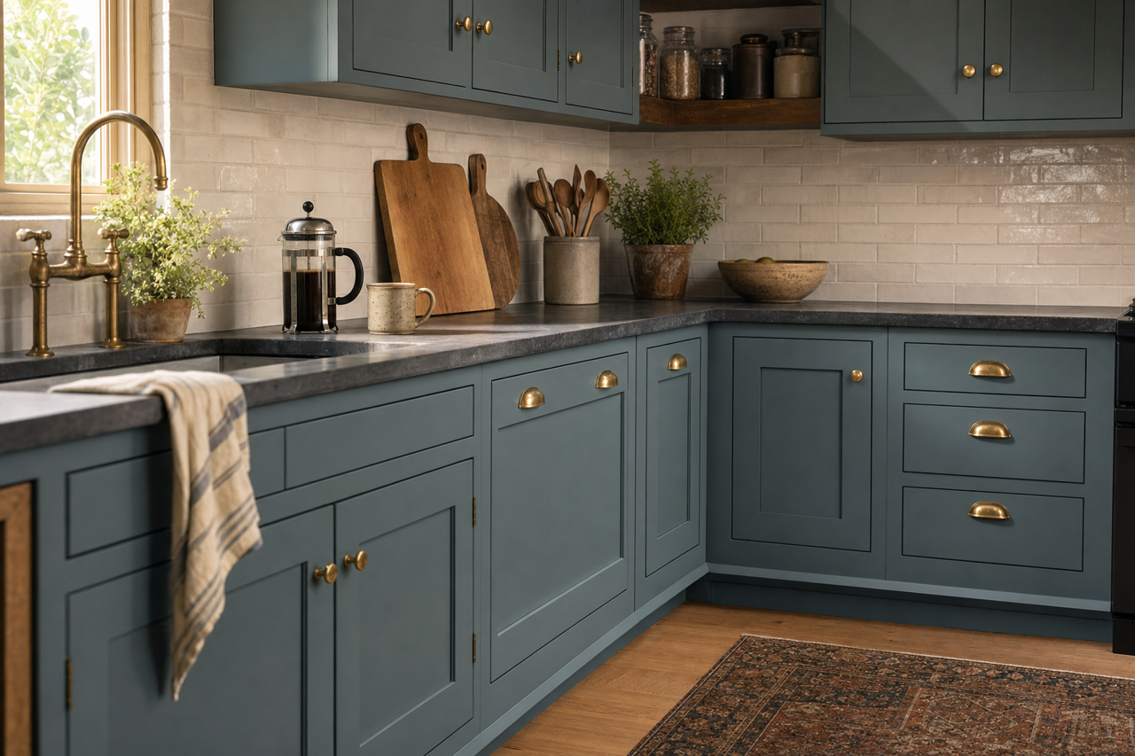 Labradorite by Sherwin-Williams on cabinets