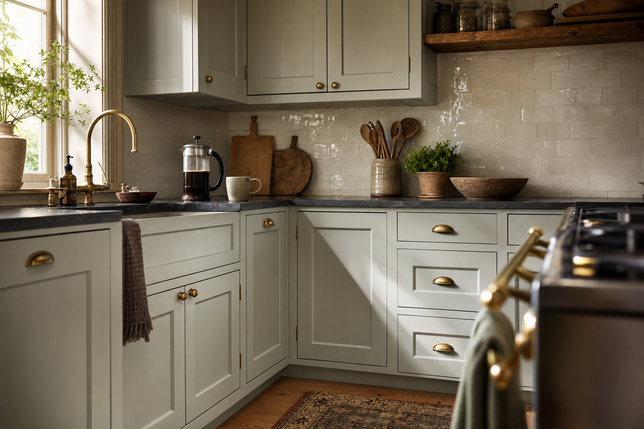 Silvermist by Sherwin-Williams on cabinets