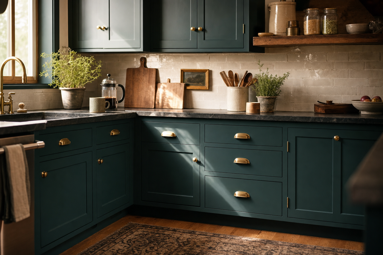 Cascades by Sherwin-Williams on cabinets