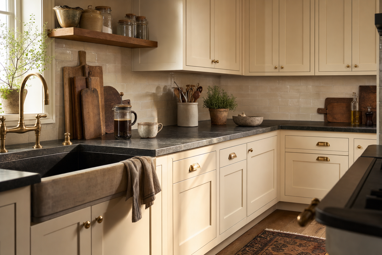 Oyster White by Sherwin-Williams on cabinets