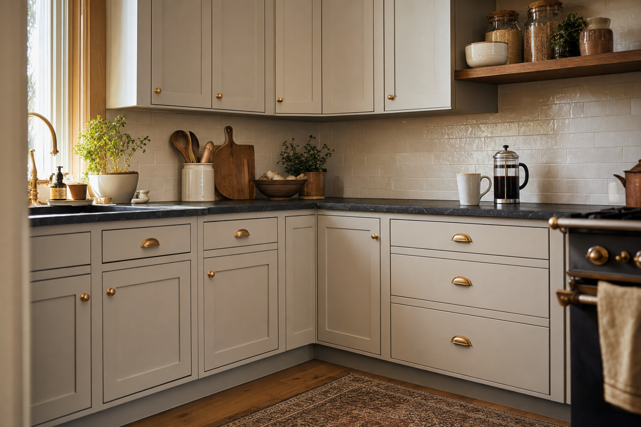 Pussywillow by Sherwin-Williams on cabinets
