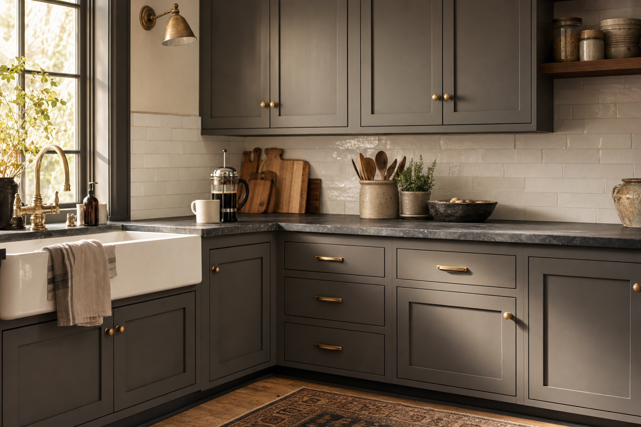 Thunder Gray by Sherwin-Williams on cabinets