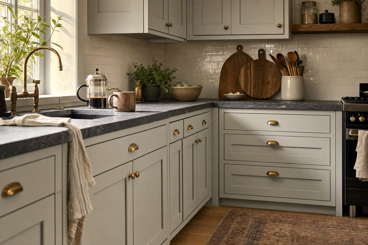 Tinsmith by Sherwin-Williams on cabinets