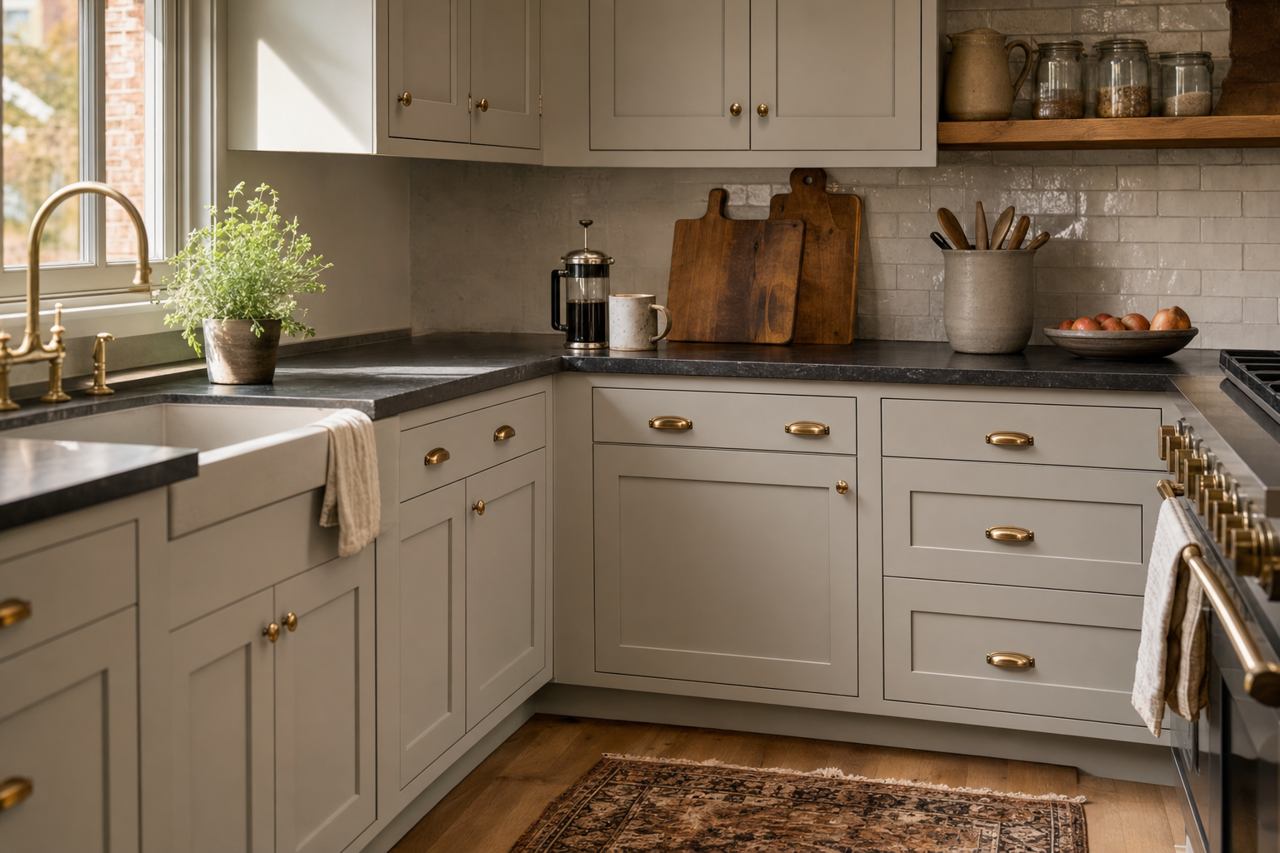 Gray Clouds by Sherwin-Williams on cabinets