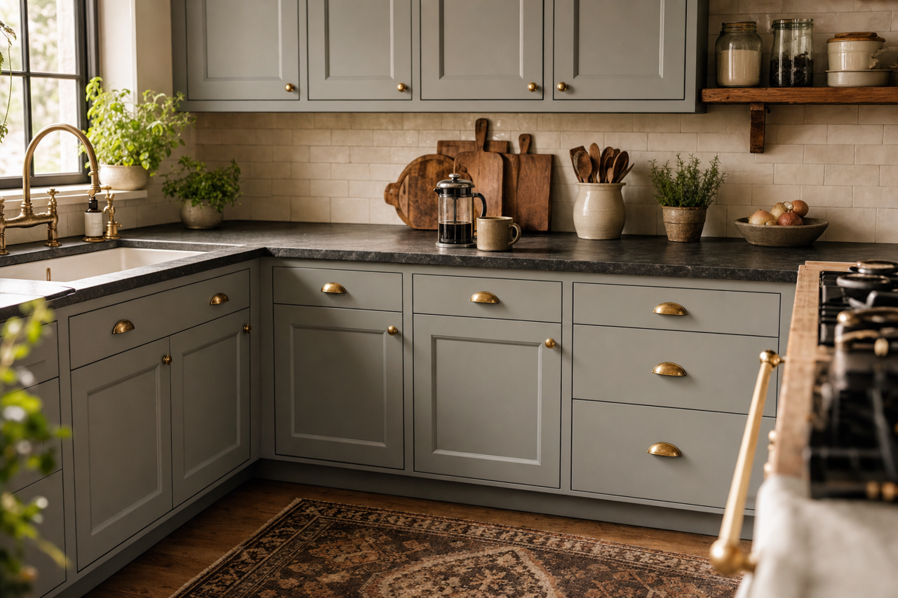 Earl Grey by Sherwin-Williams on cabinets