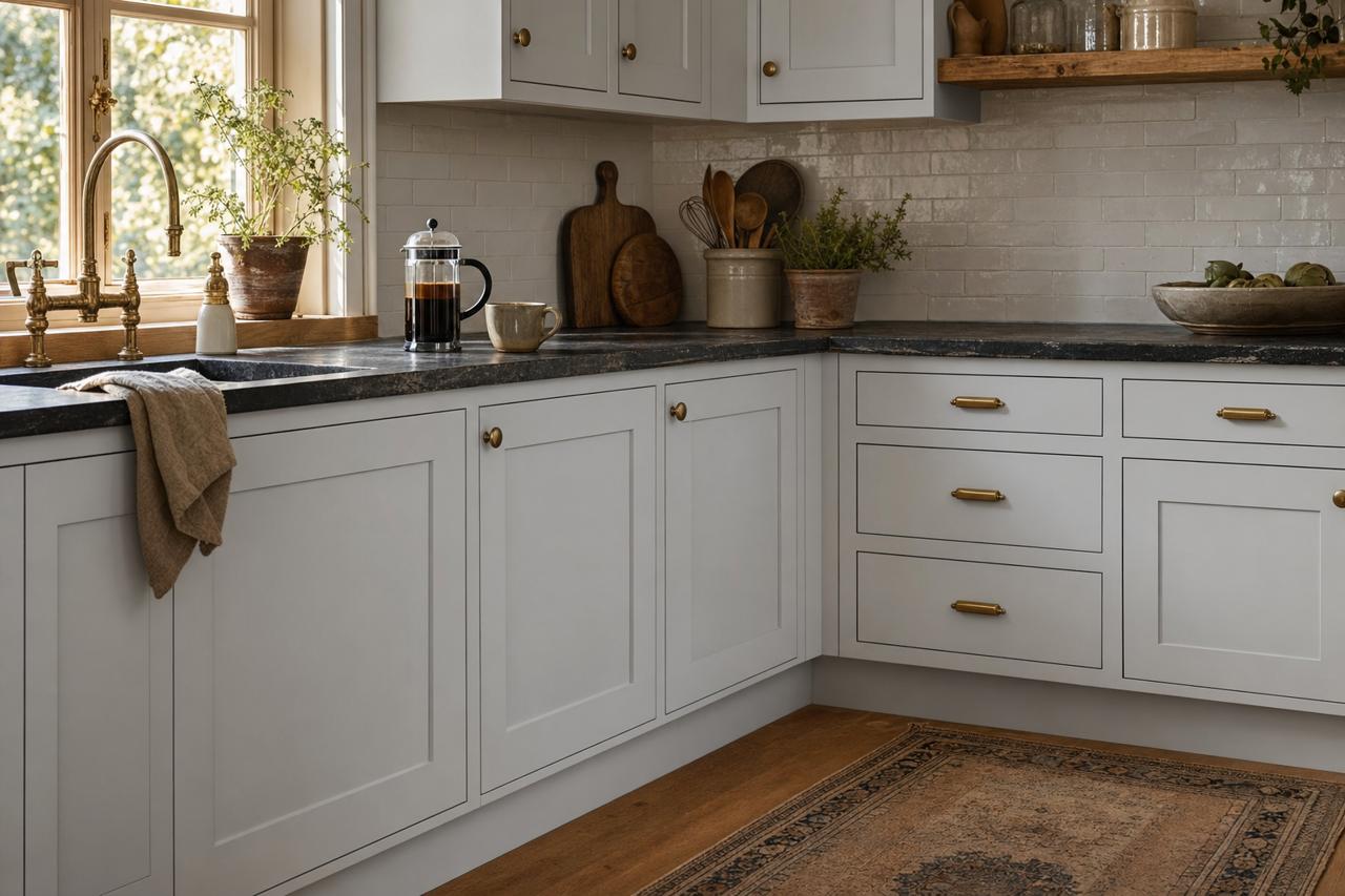 Evening Shadow by Sherwin-Williams on cabinets